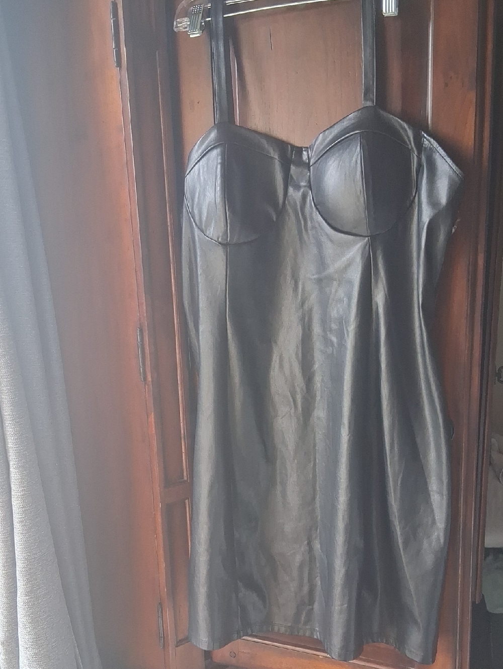 New! Xxl Black Faux Leather Strapless Midi Dress